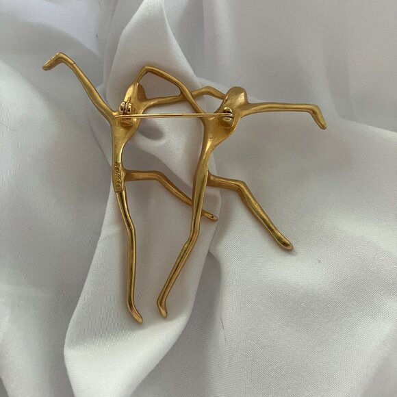 Burnished Gold Dancing Figures Lapel Pin EUC - Picture 2 of 4